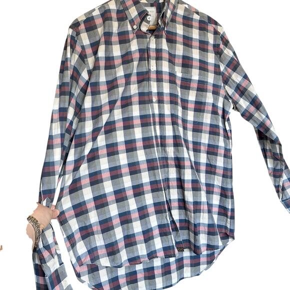 Billy Reid Plaid Check Long Sleeve Button Down Shirt Standard Fit Navy Medium - Picture 5 of 9